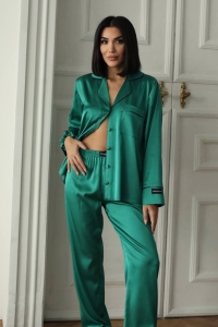 Set pijama dama din doua piese, cu nasturi – 2301490, Verde - Img 5
