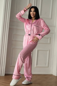 Set pijama dama din doua piese, cu nasturi – 2401666, Roz - Img 3
