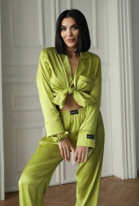 Set pijama dama din doua piese, cu nasturi – 2500004, Verde olive - Img 4