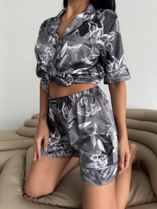 Set pijama dama din doua piese, cu nasturi – 2500099, Gri Floral - Img 5