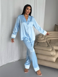 Set pijama dama din doua piese, cu nasturi – 2500253, Albastru