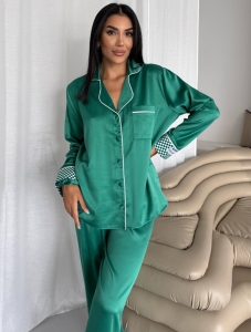 Set pijama dama din doua piese, cu nasturi – 2500259, Verde - Img 2