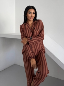 Set pijama dama din doua piese, cu nasturi – 2500292, Maro - Img 2