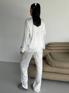 Set pijama dama din doua piese, cu nasturi – 2500340, Alb cu fluturi - Img 5
