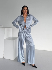 Set pijama dama din doua piese, cu nasturi – 2500407, Gri - Img 2
