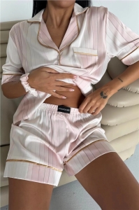 Set pijama dama din doua piese, cu nasturi – 2600043, Nude - Img 3