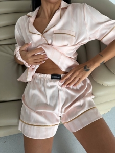 Set pijama dama din doua piese, cu nasturi – 2600044, Crem satinat - Img 7