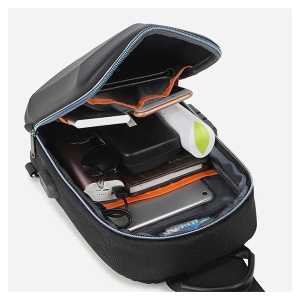 Borsetă crossbody bărbați Aliencross, carcasă rigidă antifurt, port USB și cifru, negru cu roșu - Img 3