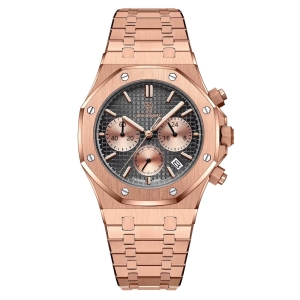 Ceas barbatesc Poedagar CS1840, otel inoxidabil, rose gold, cadran negru - Img 1