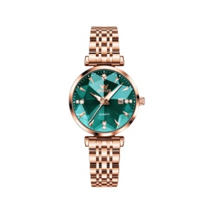 Ceas damă Olevs, oțel inoxidabil, cadran verde fațetat, rose gold CS1647