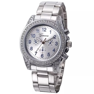 Ceas de dama Geneva CS333 Fashion, bratara metalica, Cadran cu cristale - Img 1
