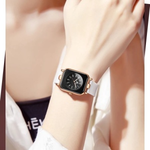 Ceas de dama Olevs CS1598, curea din silicon, alb-rose gold, cadran negru - Img 2