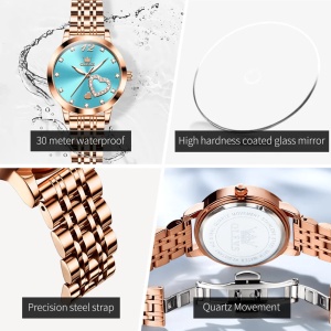 Ceas de dama Olevs CS1690, otel inoxidabil, rose gold, cadran turcoaz - Img 5