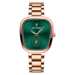 Ceas de dama Poedagar CS1897, otel inoxidabil, rose gold, cadran verde - Img 1