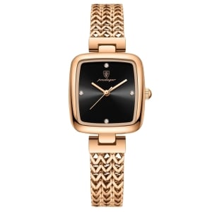 Ceas de dama Poedagar CS1911, otel inoxidabil, rose gold, cadran negru - Img 1