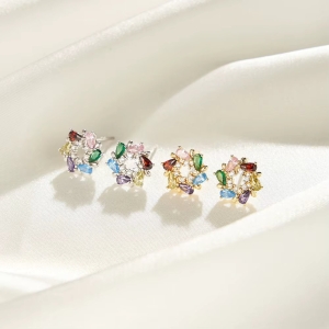 Cercei argint 925, JW1762, model elegant multicolor, placati cu rodiu - Img 3