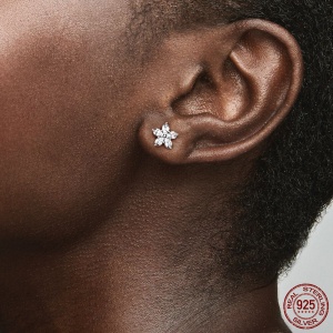 Cercei argint 925, JW498, model floare cu zirconiu, placati cu rodiu - Img 2