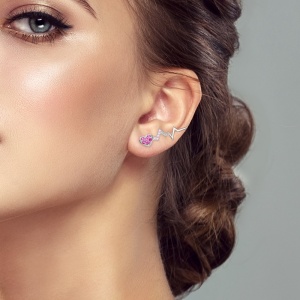 Cercei argint 925, JW586, model cu inima si puls, placati cu rodiu - Img 2