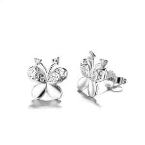 Cercei argint 925, JW762, model fluture, placati cu rodiu - Img 1