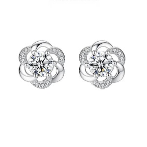 Cercei argint 925, JW915, model floare, placati cu rodiu - Img 1
