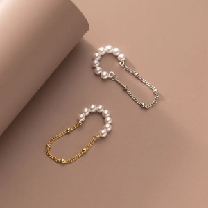 Cercei ear cuff argint 925, JW1076, model perlute cu lant, placati cu rodiu - Img 3
