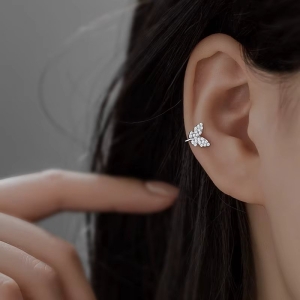 Cercei ear cuffs argint 925, JW1679, model fluture, placat cu aur - Img 3