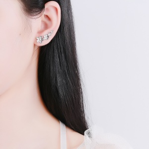 Cercei ear cuffs argint 925, JW682, model flori, placat cu rodiu - Img 2