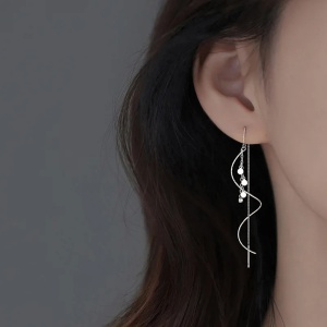 Cercei lungi argint 925, JW968, model elegant, placati cu rodiu - Img 2