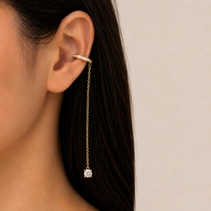Cercel ear cuff argint 925, JW998, model cu lant, placat cu rodiu - Img 2