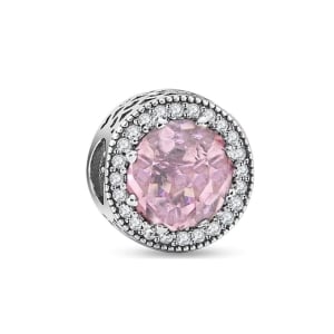 Charm/talisman argint 925, JW1179, model elegant cu piatra roz, placat cu rodiu - Img 1