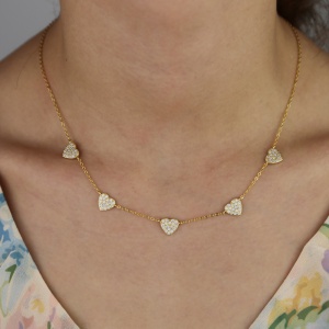 Chocher argint 925, JW639, model inimioare cu zirconiu, placat cu aur - Img 3