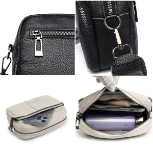 Geantă damă piele naturală, crossbody, breloc pompon, bej GT3348 - Img 4