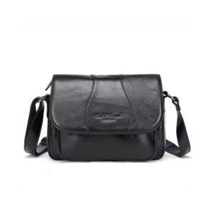 Geantă damă piele naturală, crossbody cu clapetă, negru
