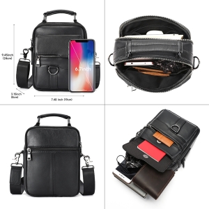 Geanta de umar pentru barbati, Nexar GT3808, piele naturala, Negru - Img 3