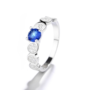 Inel argint 925, JW1362, model elegant cu piatra albastra, placat cu rodiu - Img 1