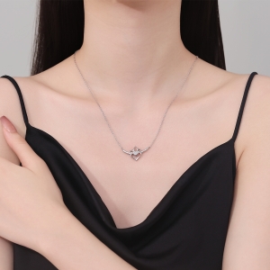 Lantisor argint 925, JW1235, model inima, placat cu rodiu - Img 2