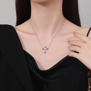 Lantisor argint 925, JW1251, model cruce, placat cu rodiu - Img 2