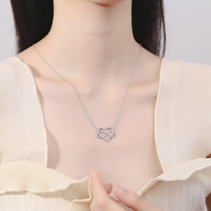 Lantisor argint 925, JW877, model inima si infinit, placat cu rodiu - Img 2