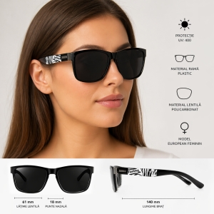 Ochelari de soare unisex, SG029, Negru/Alb - Img 2
