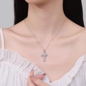 Pandantiv argint 925, JW1276, model cruce, placat cu rodiu - Img 2