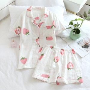 Pijama dama "Strawberry" din doua piese, PJ016, Alb - Img 3