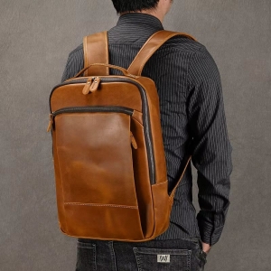 Rucsac pentru barbati, Orion GT3322, piele naturala, Cognac - Img 3