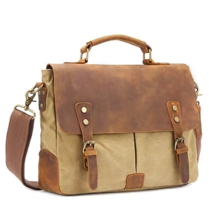 Servieta unisex, Torian GT3206, piele naturala si textil, Bej - Img 5
