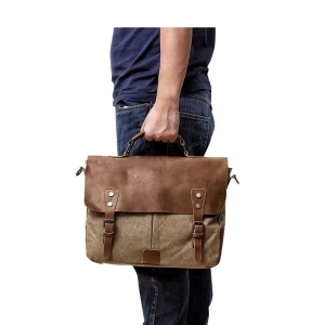 Servieta unisex, Torian GT3208, piele naturala si textil, Verde - Img 3