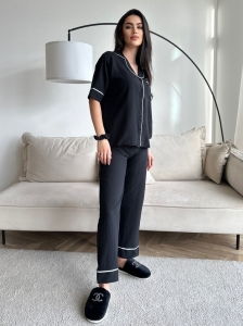Set pijama dama din doua piese, cu nasturi – 2300134, Negru - Img 4