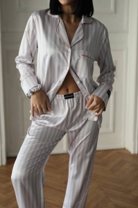 Set pijama dama din doua piese, cu nasturi – 2401656, Gri deschis - Img 7