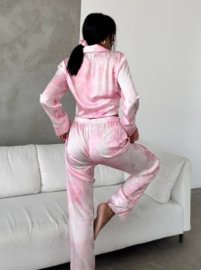 Set pijama dama din doua piese, cu nasturi – 2401667, Roz floral - Img 6