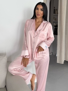 Set pijama dama din doua piese, cu nasturi – 2500252, Roz - Img 5