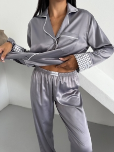 Set pijama dama din doua piese, cu nasturi – 2500256, Gri - Img 4