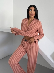 Set pijama dama din doua piese, cu nasturi – 2500295, Peach - Img 4